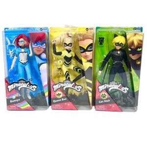 Miraculous Ladybug Dolls Set Of 3 Bunnyx, Queen Bee, and Cat Noir New